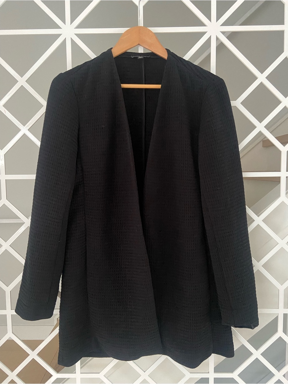EILEEN FISHER Black Open Front Cardigan Small Tencel Cotton Stretch Blazer - Picture 2 of 8